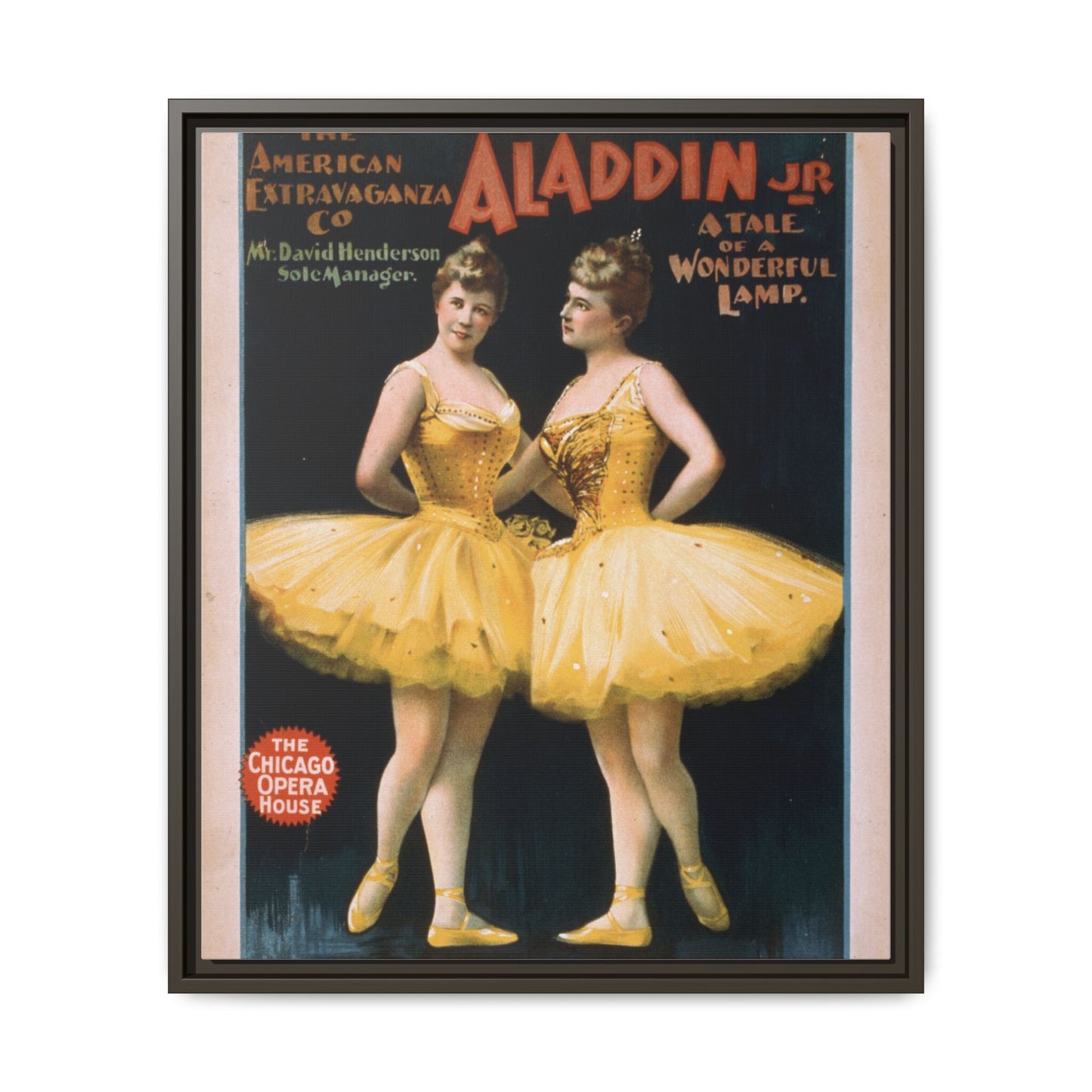 The American Extravaganza Co. in Aladdin Jr. A Tale of a Wonderful Lamp (1894). Matte. Framed Canvas.