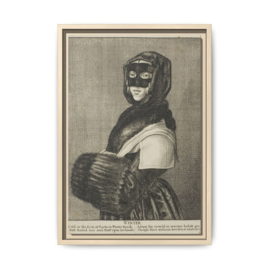 17th–18th century engraving of Winter personified. Allegorical Engraving. Matte. Framed canvas.