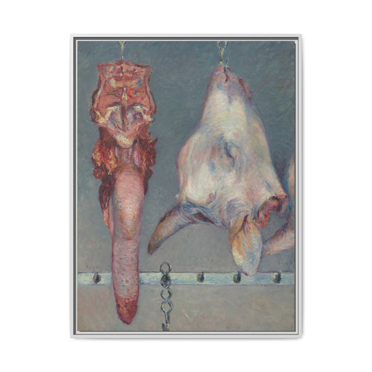 Butcher Shop Still Life – Calf’s Head and Ox Tongue, 1899 (Lovis Corinth). Matte. Framed canvas.