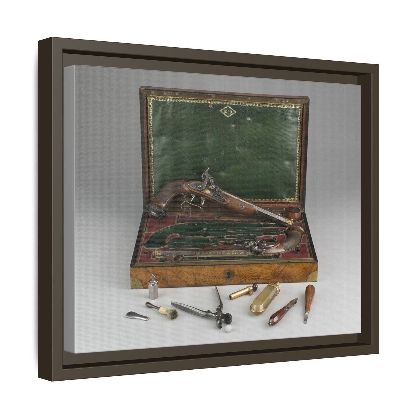 Cased Pair of Percussion Pistols – 19th Century Gentleman’s Set. Matte. Framed Canvas.