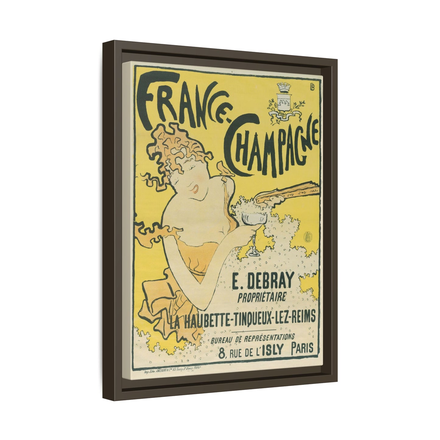 France-Champagne – Art Nouveau Poster by E. Debray. Matte. Framed canvas.