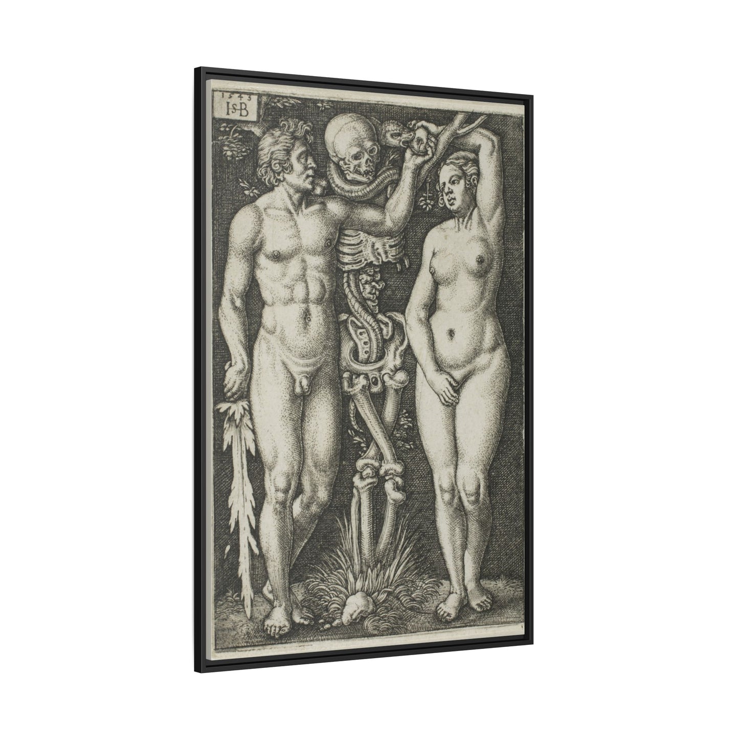 Adam and Eve – 1543 Engraving by Hans Sebald Beham. Matte. Framed canvas.
