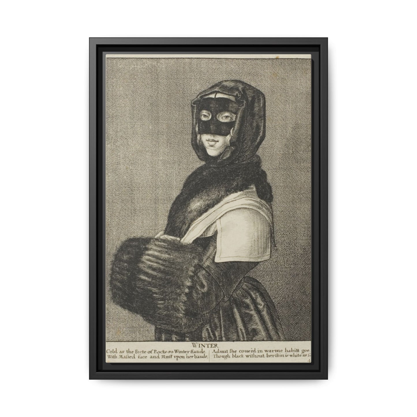 17th–18th century engraving of Winter personified. Allegorical Engraving. Matte. Framed canvas.
