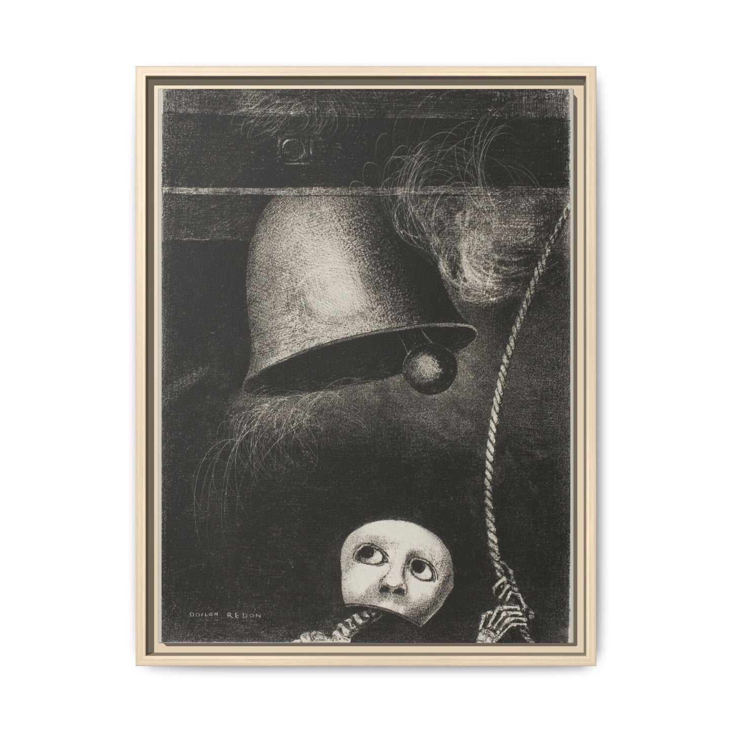 A Mask Sounds the Funeral Knell: Plate Three from In Dreams. Odilon Redon, Paris. Matte. Framed canvas.
