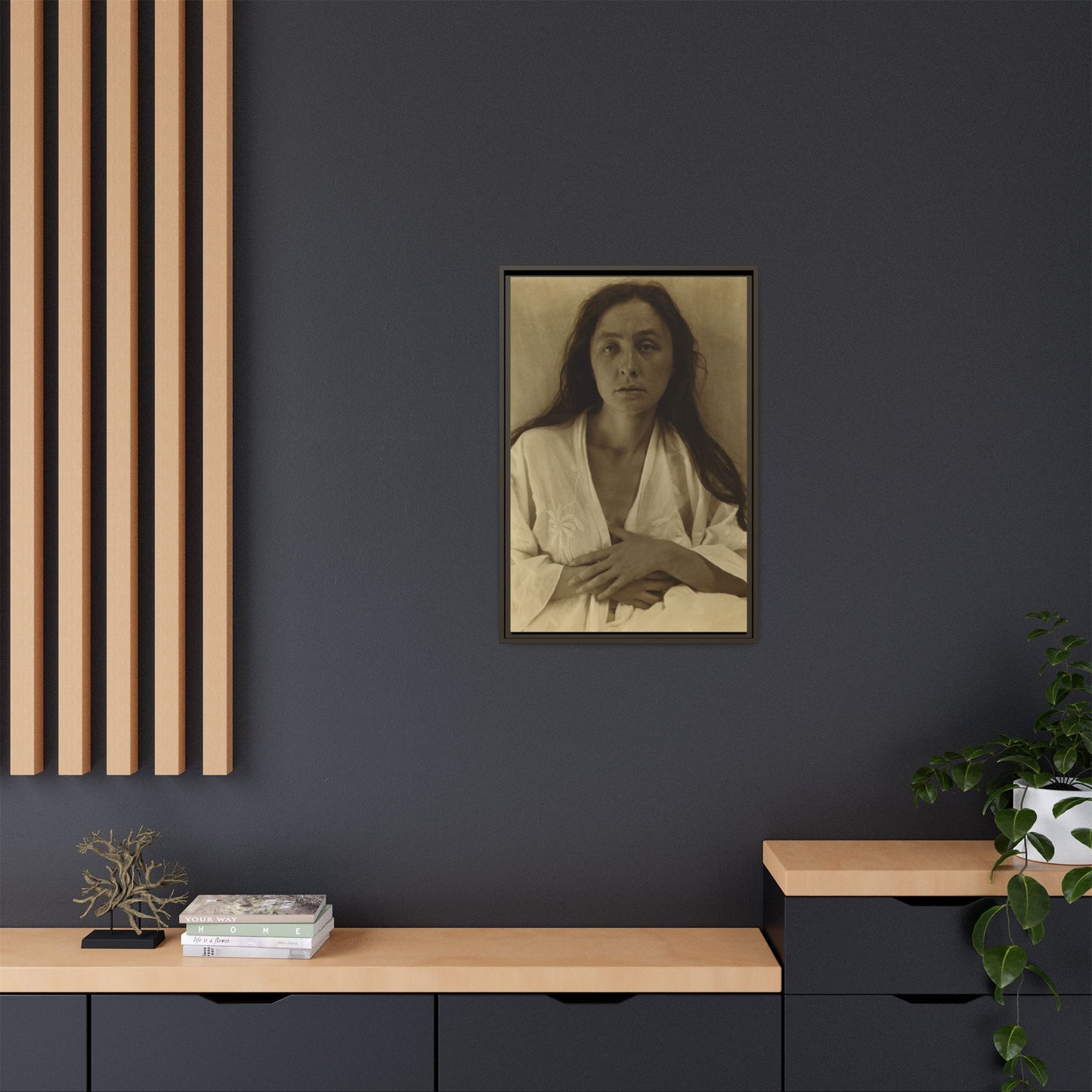 The Gaze of the Desert. Georgia O’Keeffe portrait. Matte. Framed canvas.