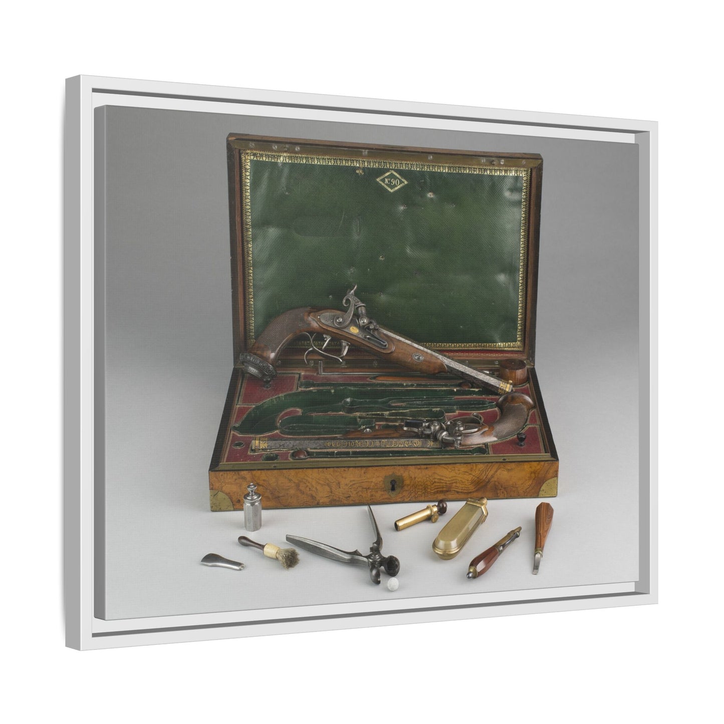 Cased Pair of Percussion Pistols – 19th Century Gentleman’s Set. Matte. Framed Canvas.
