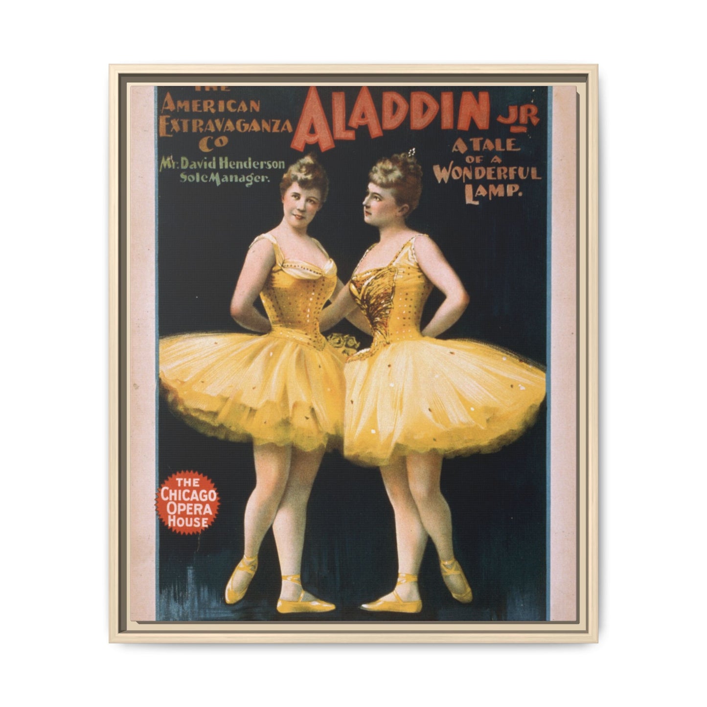 The American Extravaganza Co. in Aladdin Jr. A Tale of a Wonderful Lamp (1894). Matte. Framed Canvas.