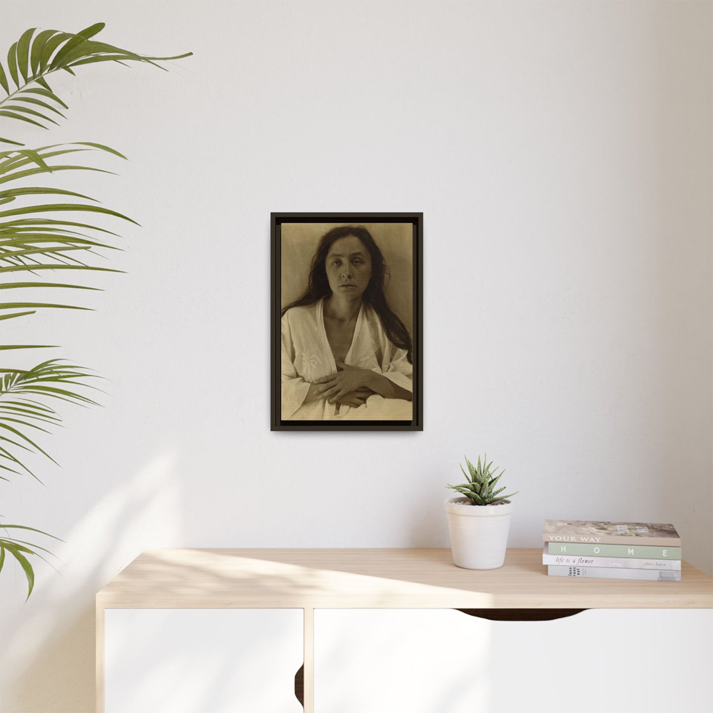 The Gaze of the Desert. Georgia O’Keeffe portrait. Matte. Framed canvas.