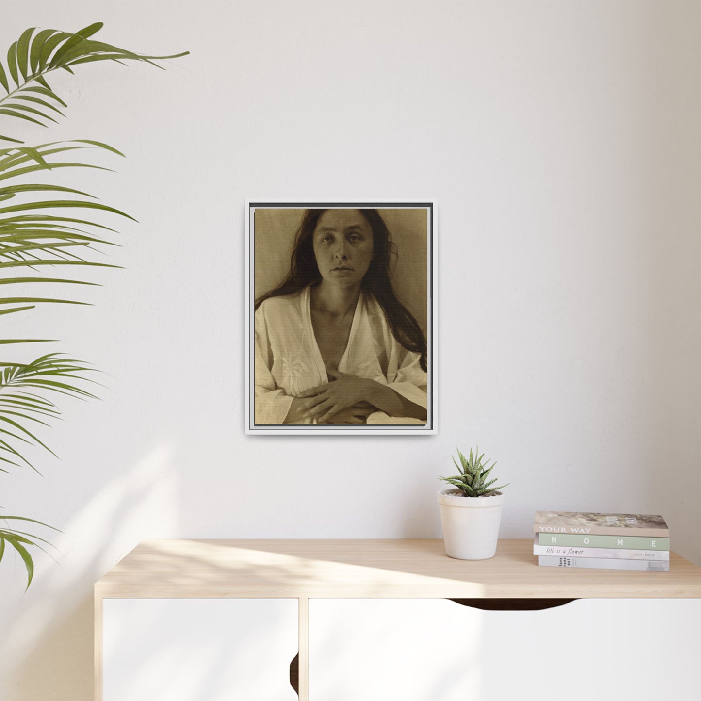 The Gaze of the Desert. Georgia O’Keeffe portrait. Matte. Framed canvas.
