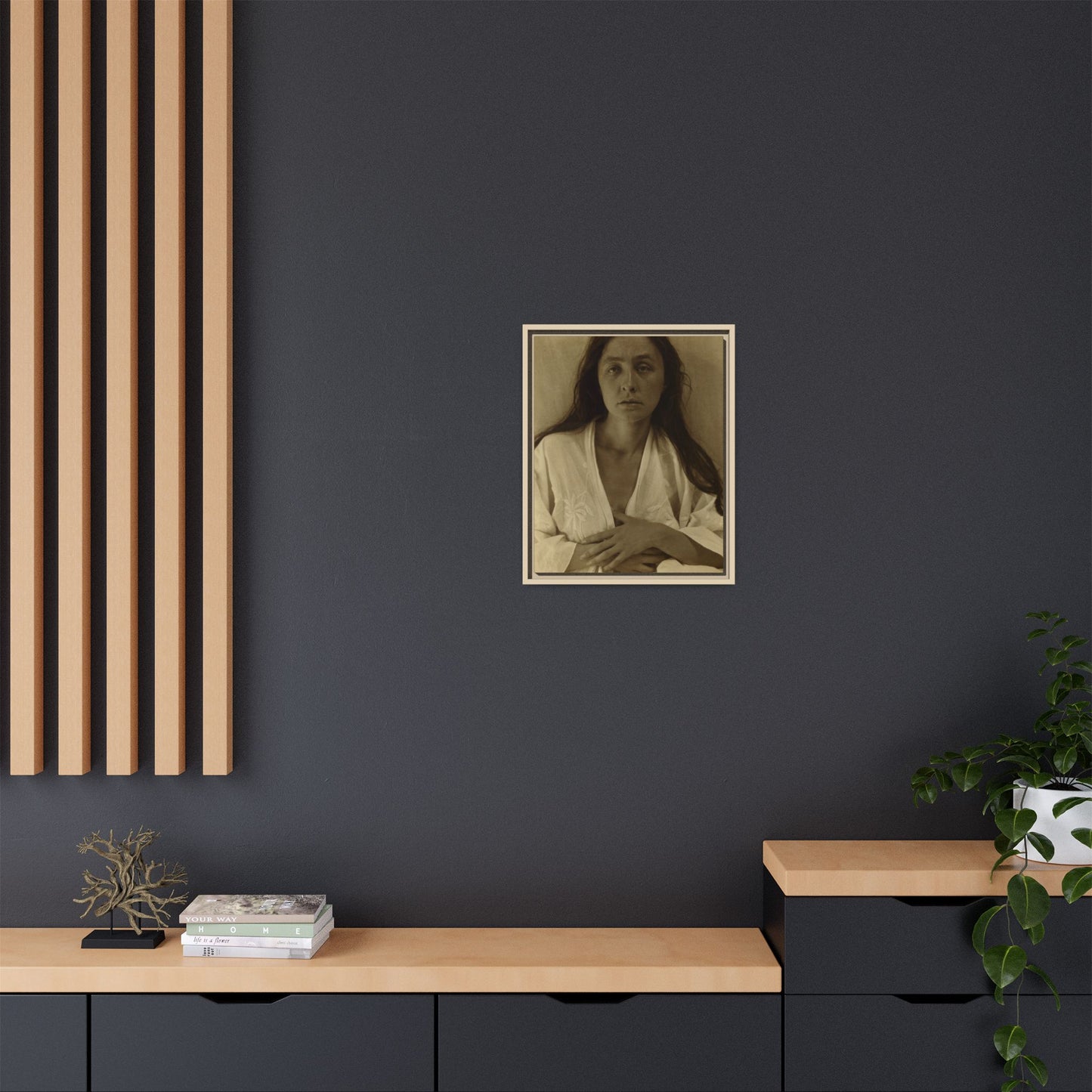 The Gaze of the Desert. Georgia O’Keeffe portrait. Matte. Framed canvas.