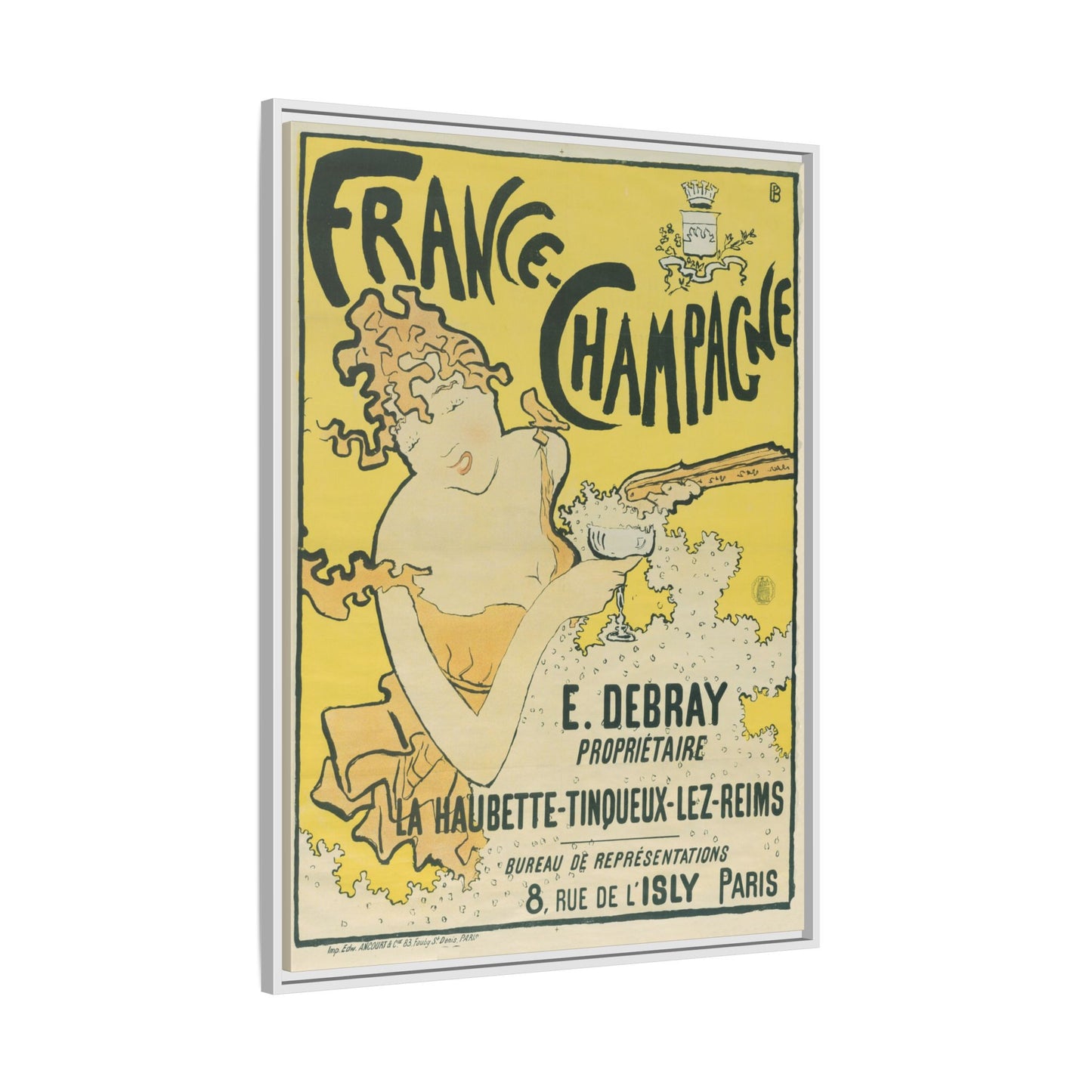 France-Champagne – Art Nouveau Poster by E. Debray. Matte. Framed canvas.