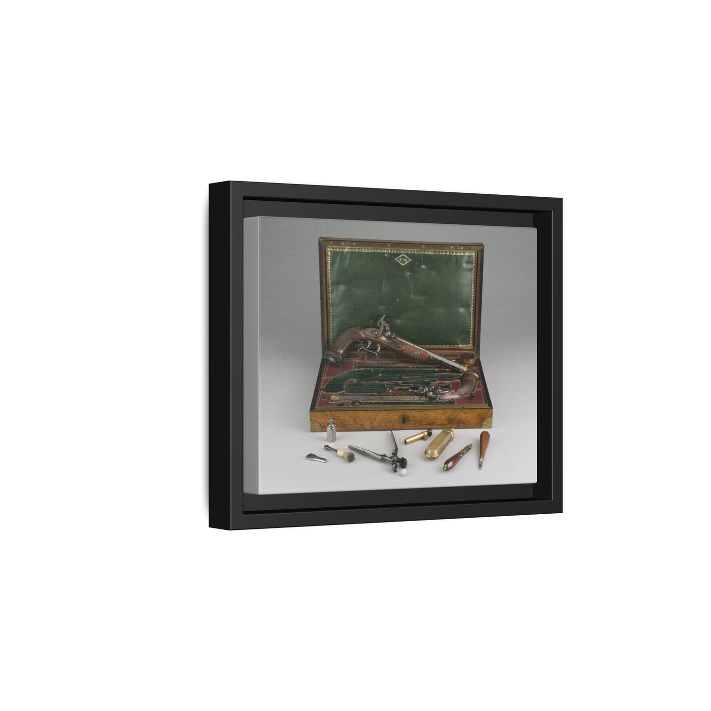 Cased Pair of Percussion Pistols – 19th Century Gentleman’s Set. Matte. Framed Canvas.