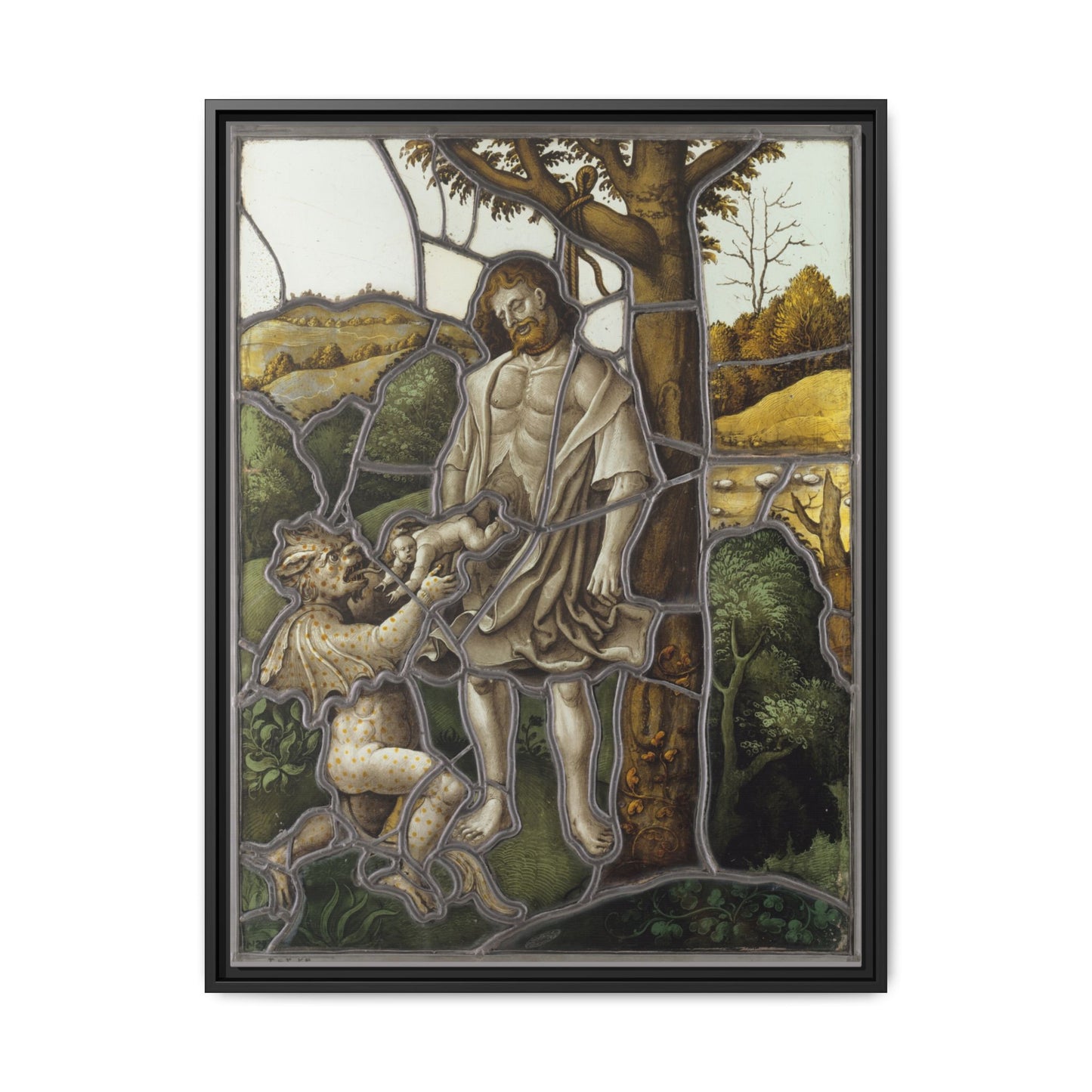 The Hanging of Judas – Renaissance Stained Glass. Matte. Framed canvas.