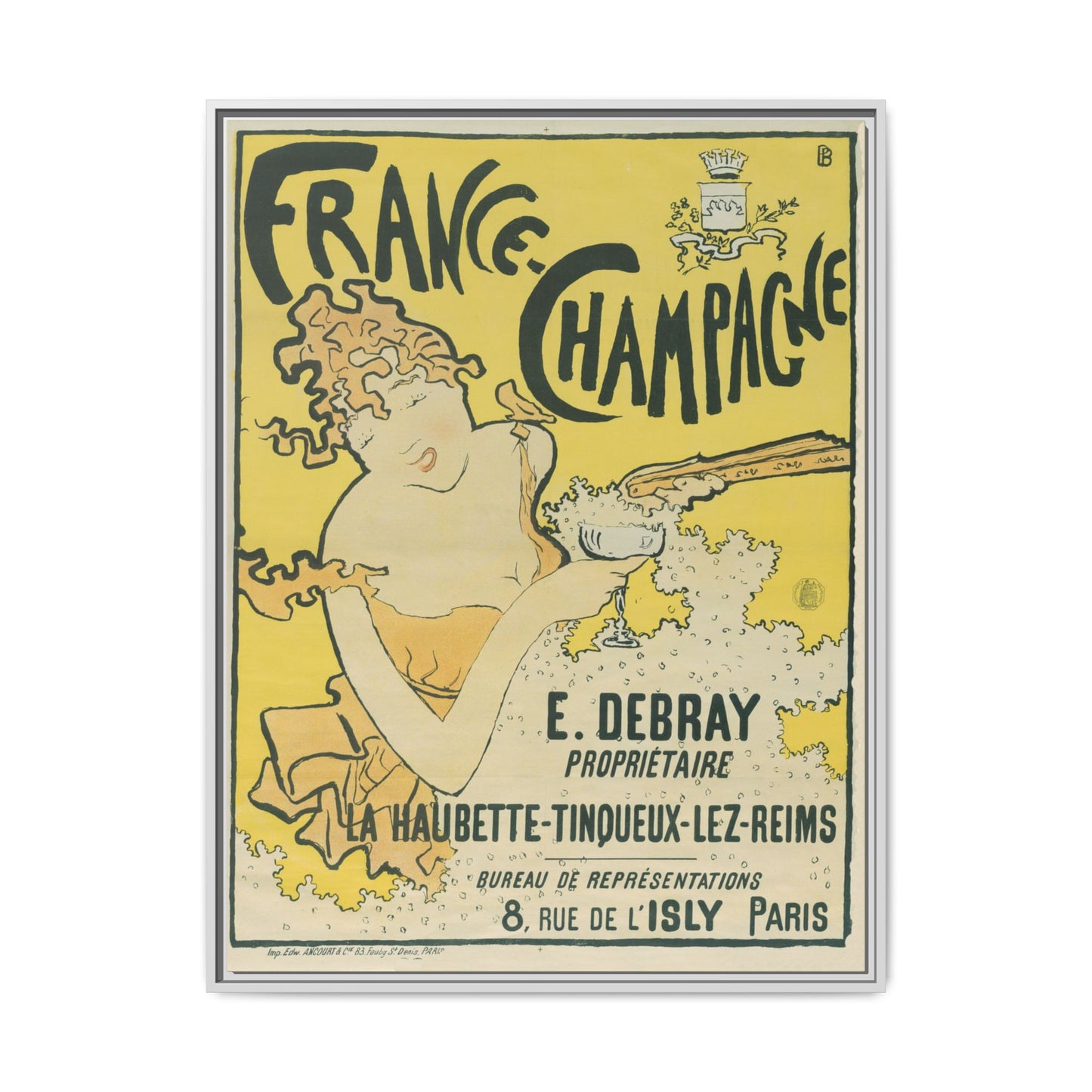 France-Champagne – Art Nouveau Poster by E. Debray. Matte. Framed canvas.