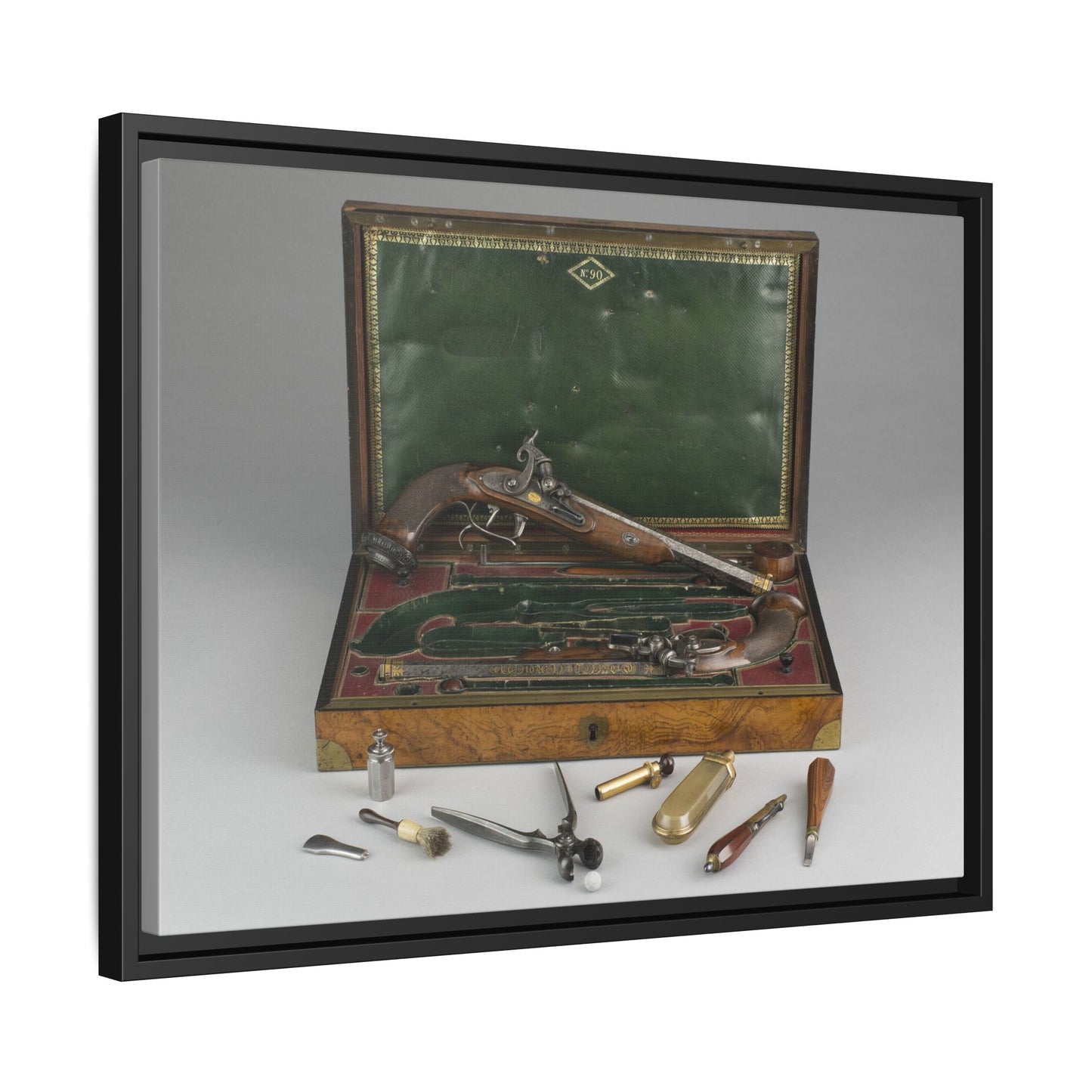 Cased Pair of Percussion Pistols – 19th Century Gentleman’s Set. Matte. Framed Canvas.
