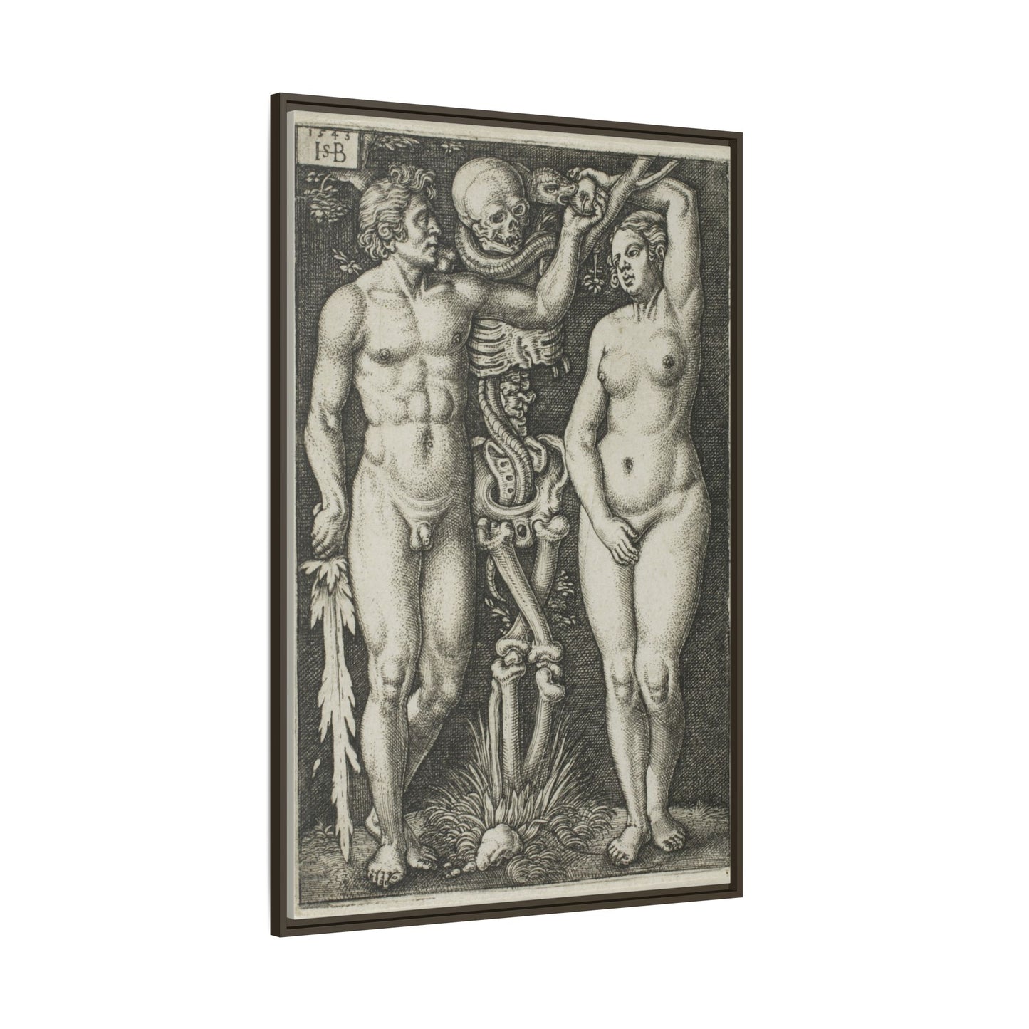 Adam and Eve – 1543 Engraving by Hans Sebald Beham. Matte. Framed canvas.