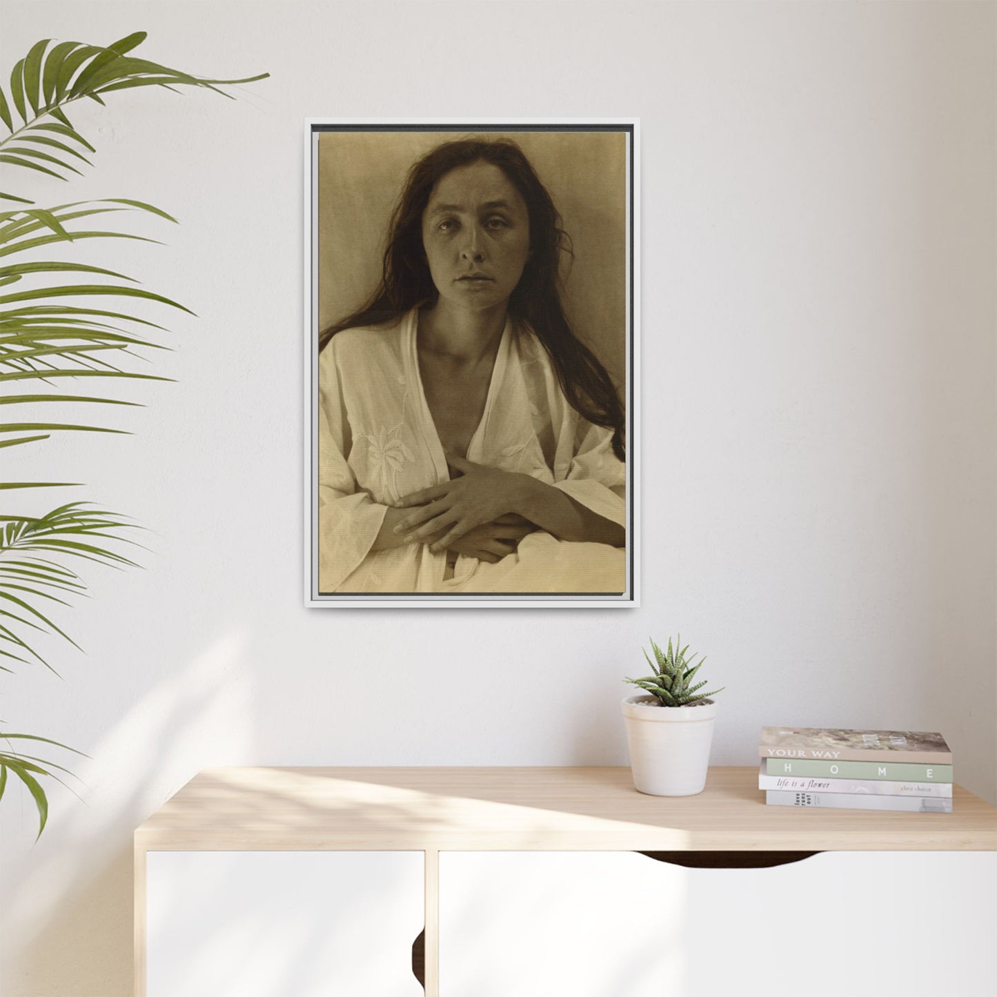 The Gaze of the Desert. Georgia O’Keeffe portrait. Matte. Framed canvas.
