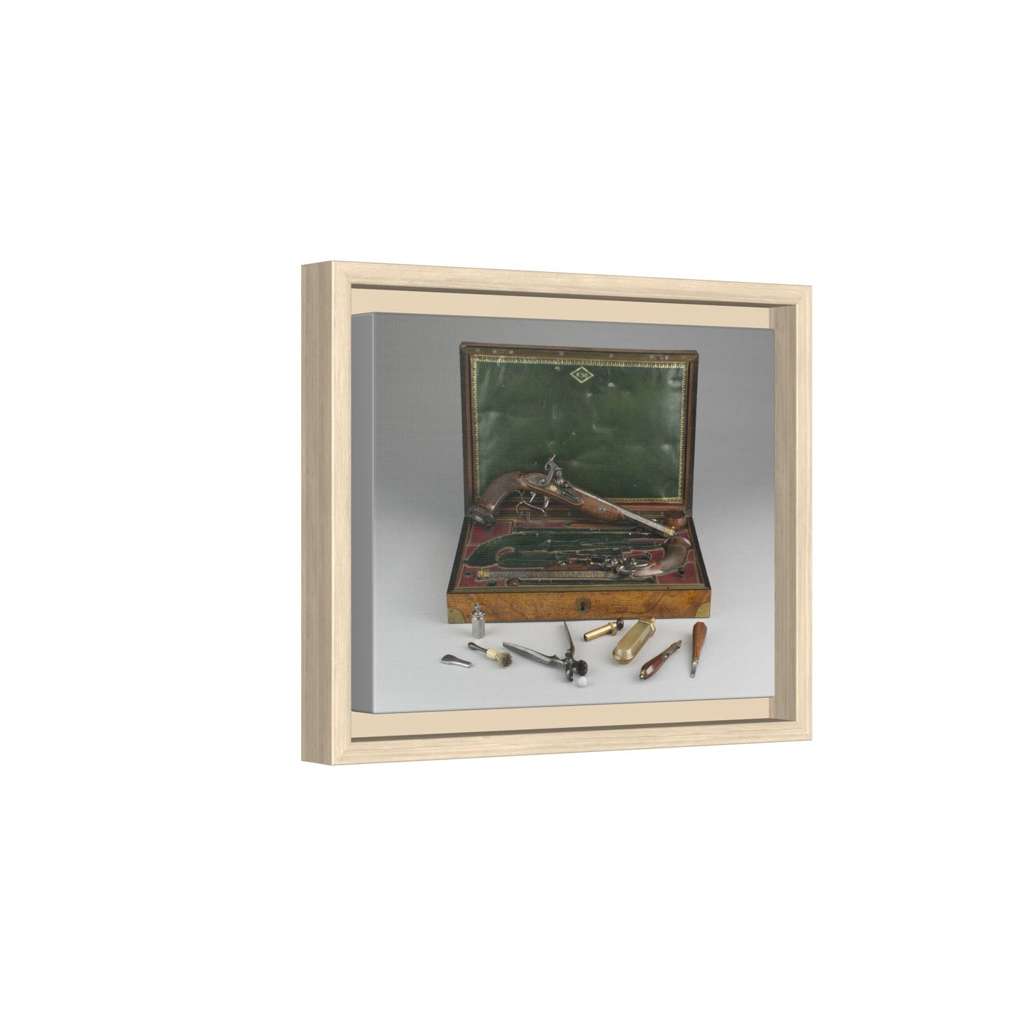 Cased Pair of Percussion Pistols – 19th Century Gentleman’s Set. Matte. Framed Canvas.
