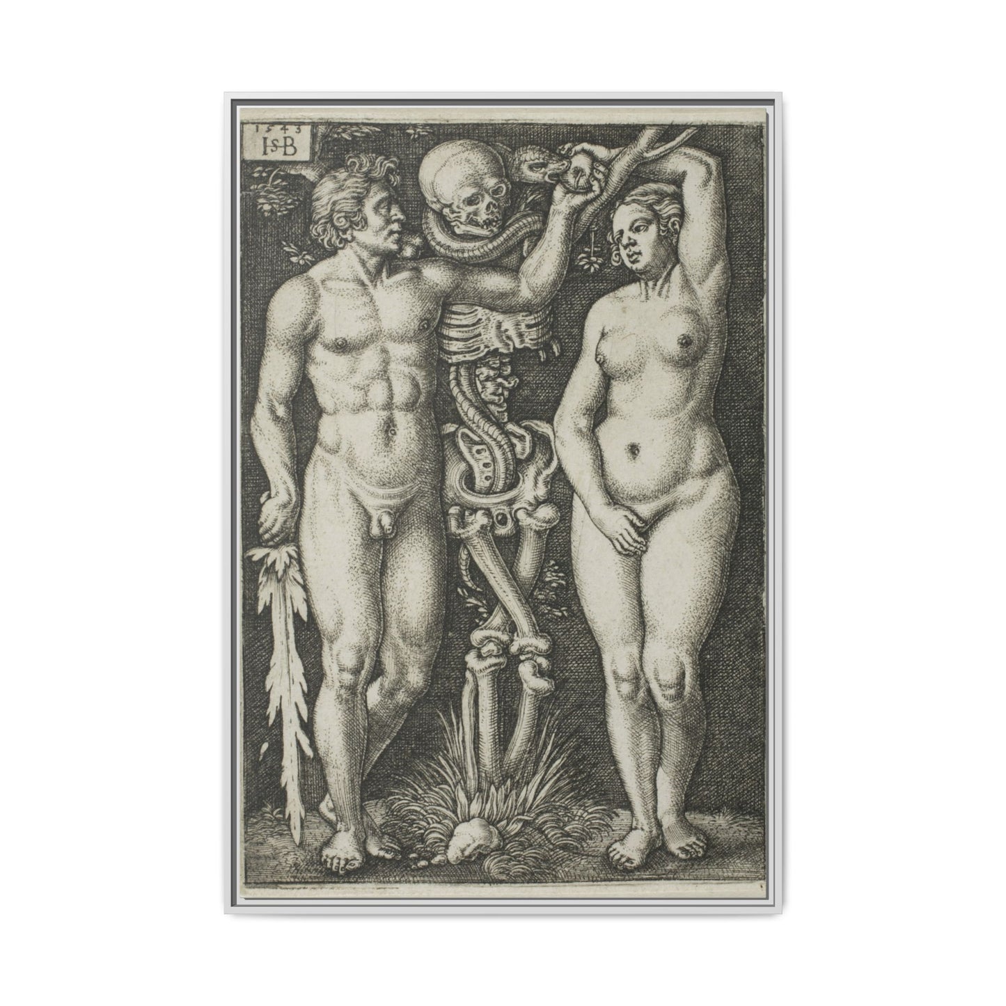 Adam and Eve – 1543 Engraving by Hans Sebald Beham. Matte. Framed canvas.