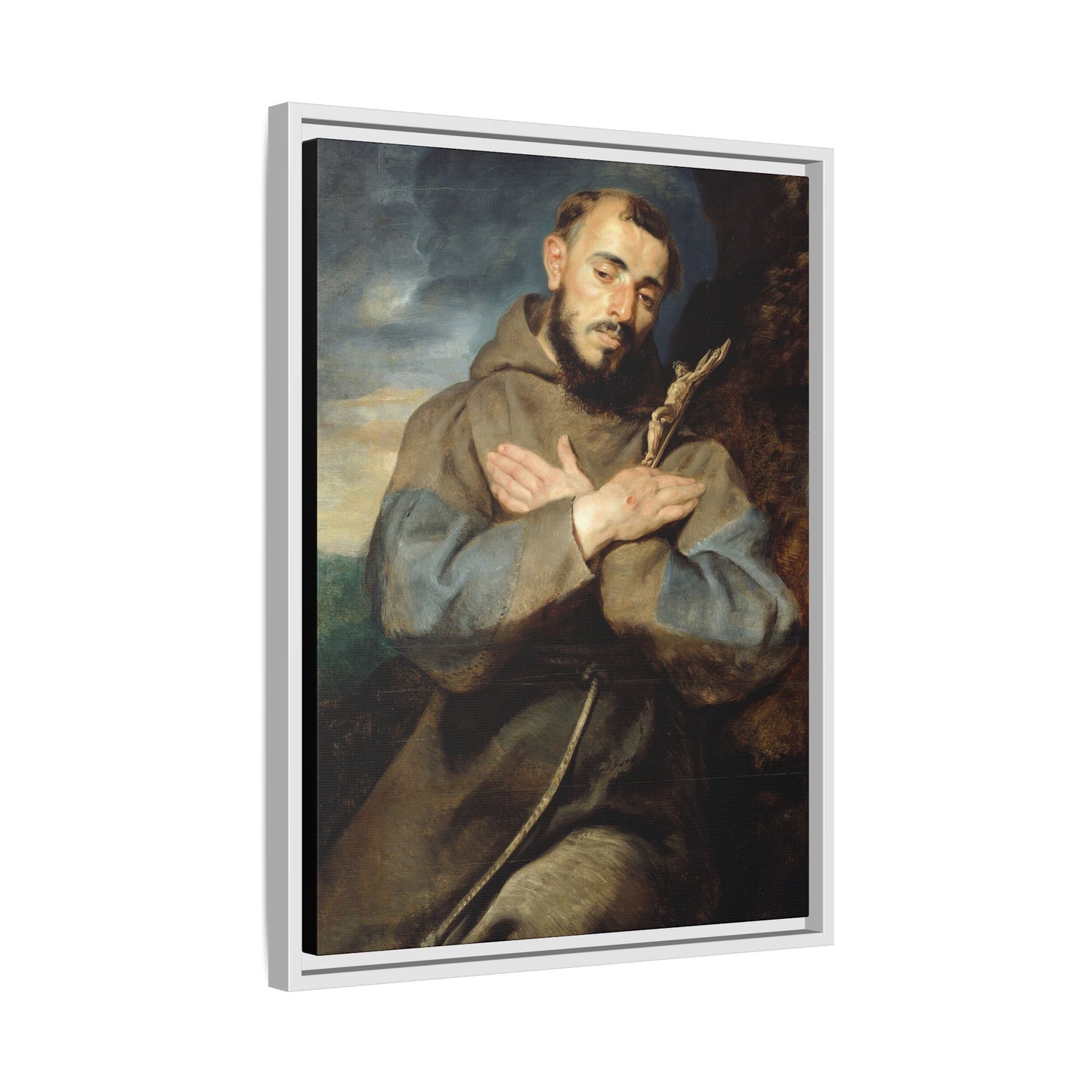 Saint Francis – Renaissance/Baroque Portrait. Classical. Matte. Framed canvas.