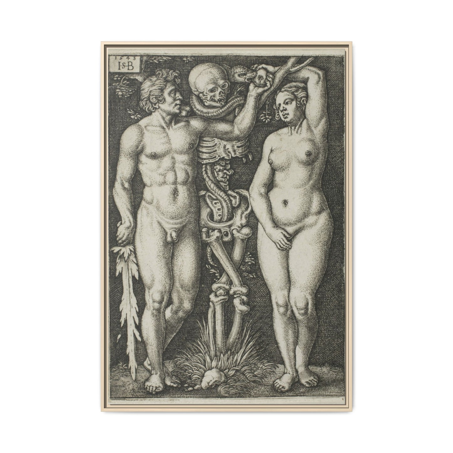 Adam and Eve – 1543 Engraving by Hans Sebald Beham. Matte. Framed canvas.