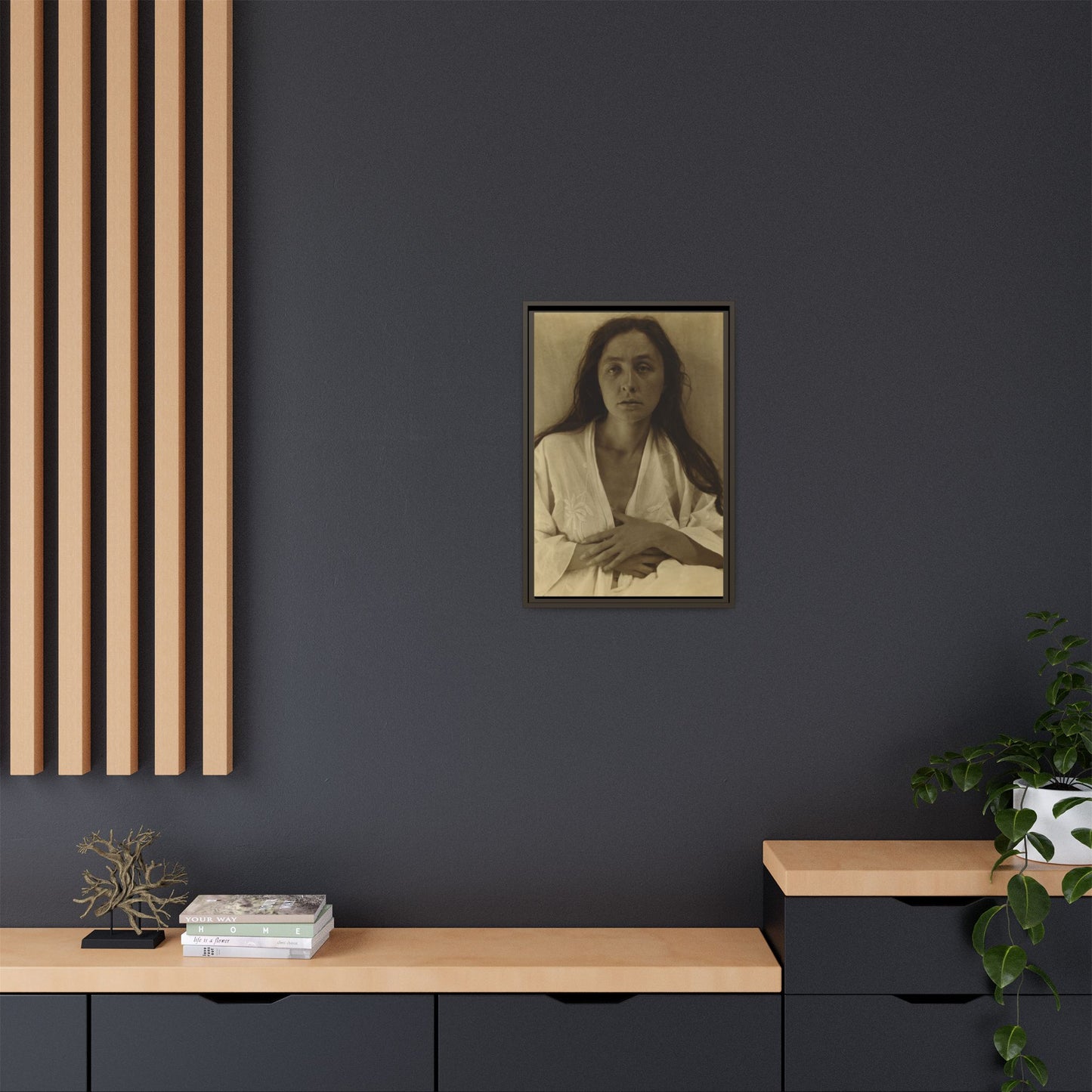 The Gaze of the Desert. Georgia O’Keeffe portrait. Matte. Framed canvas.