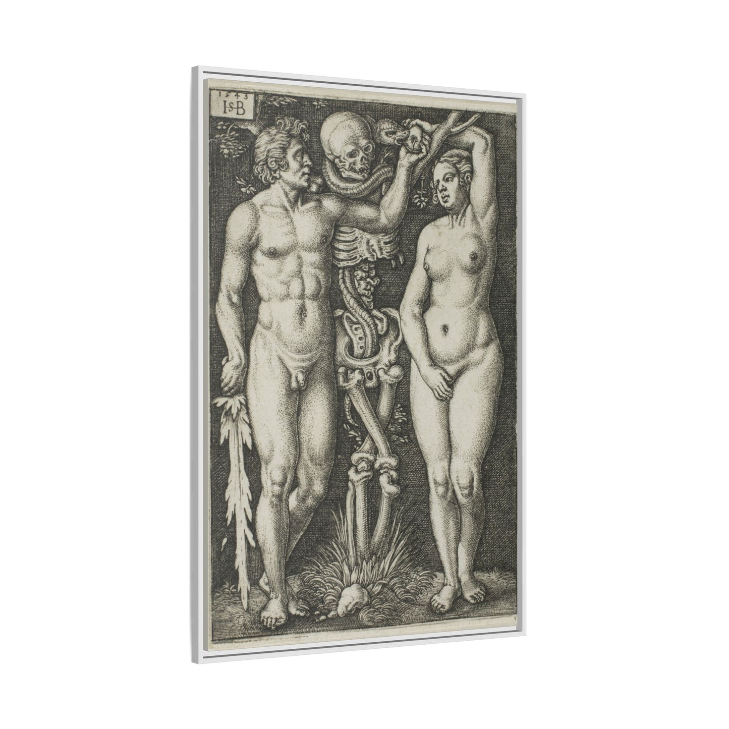 Adam and Eve – 1543 Engraving by Hans Sebald Beham. Matte. Framed canvas.