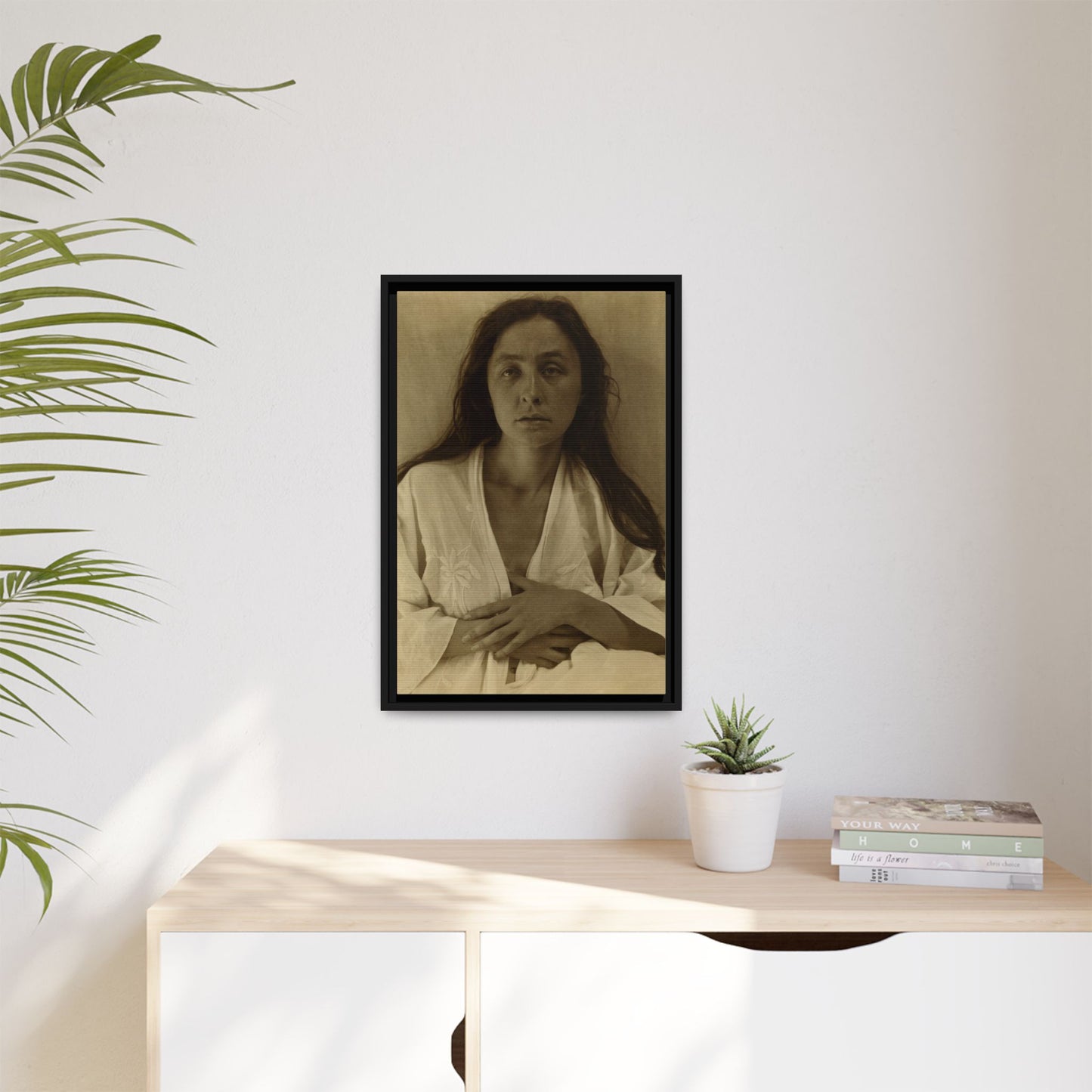 The Gaze of the Desert. Georgia O’Keeffe portrait. Matte. Framed canvas.