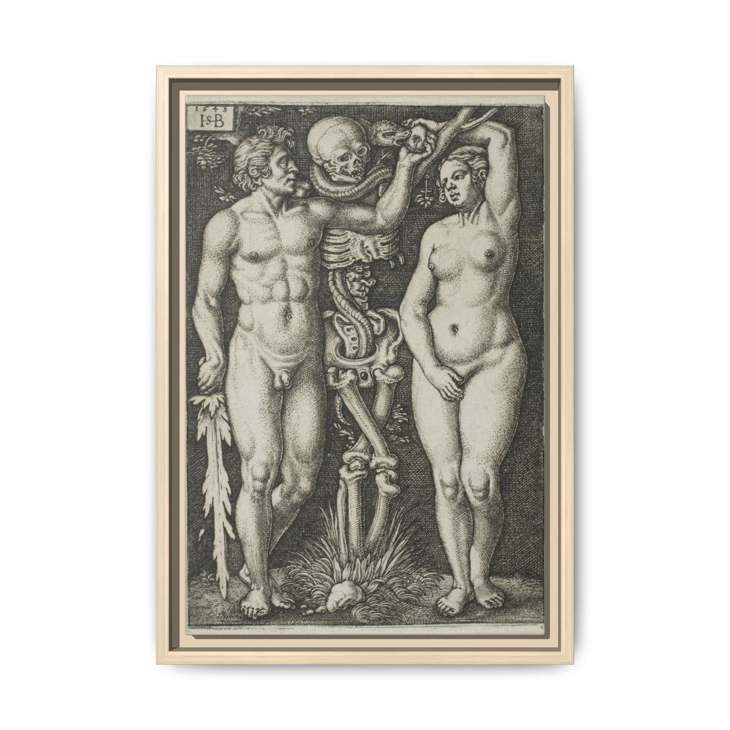 Adam and Eve – 1543 Engraving by Hans Sebald Beham. Matte. Framed canvas.