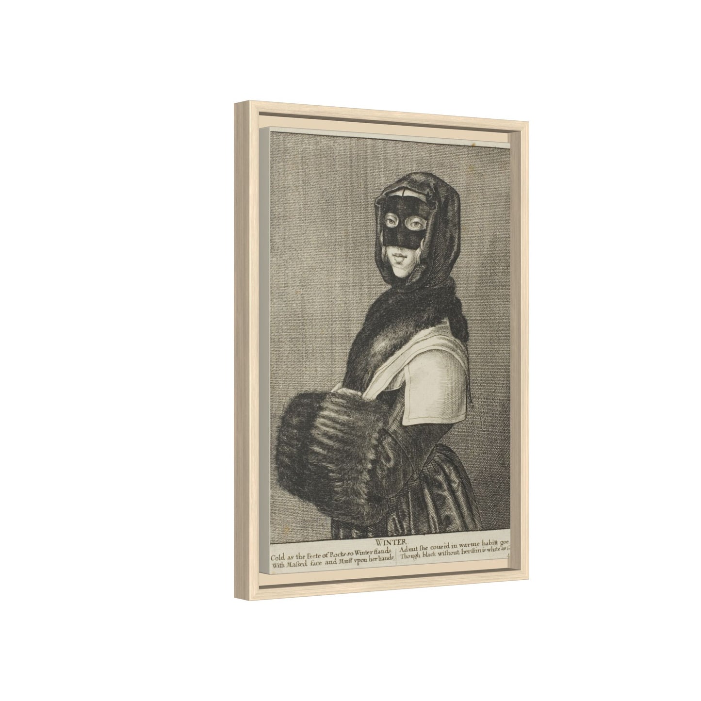 17th–18th century engraving of Winter personified. Allegorical Engraving. Matte. Framed canvas.