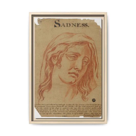 Sadness – Allegorical Engraving. Vintage Red Chalk Head Study. Matte. Framed Canvas.