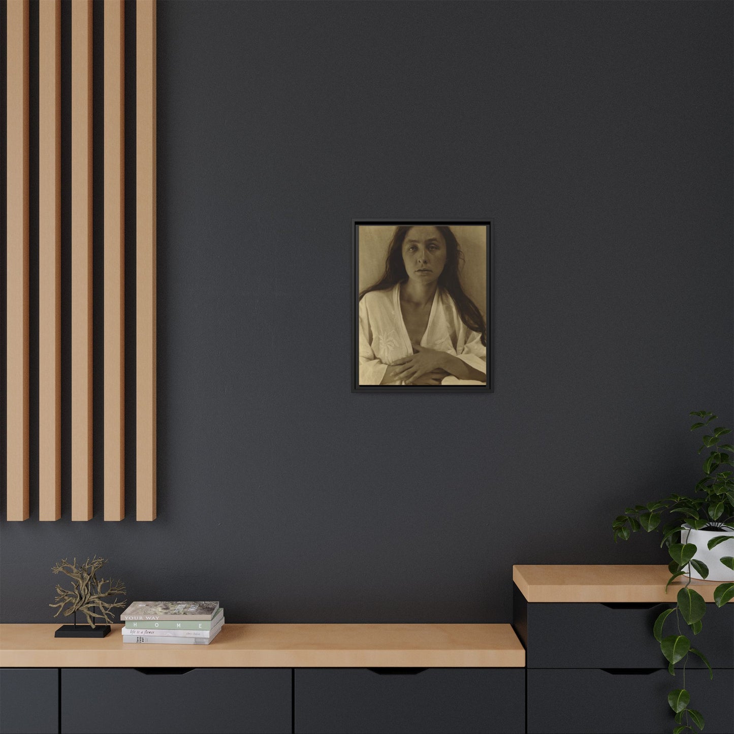 The Gaze of the Desert. Georgia O’Keeffe portrait. Matte. Framed canvas.