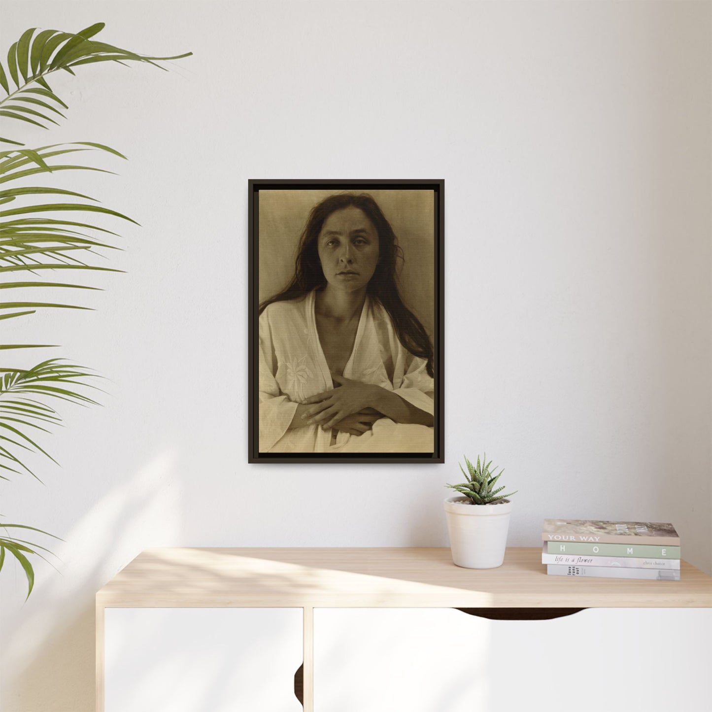 The Gaze of the Desert. Georgia O’Keeffe portrait. Matte. Framed canvas.