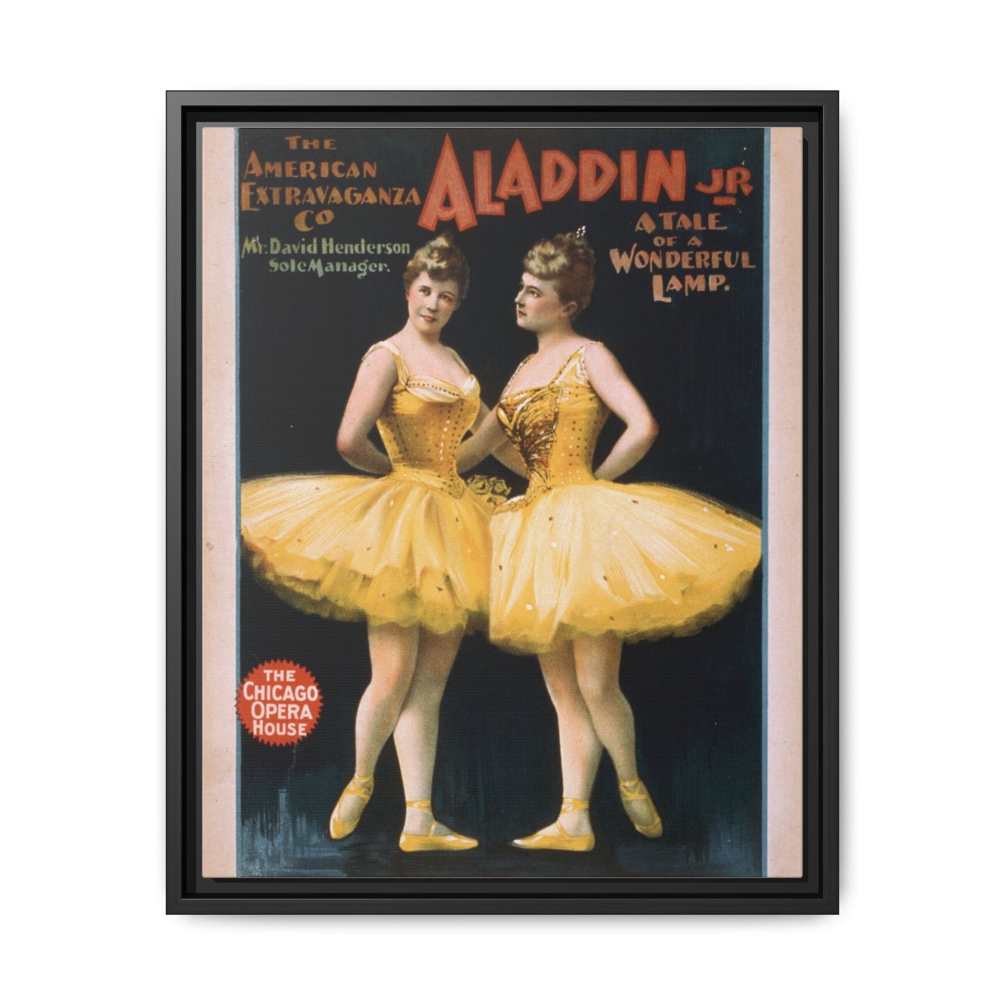 The American Extravaganza Co. in Aladdin Jr. A Tale of a Wonderful Lamp (1894). Matte. Framed Canvas.