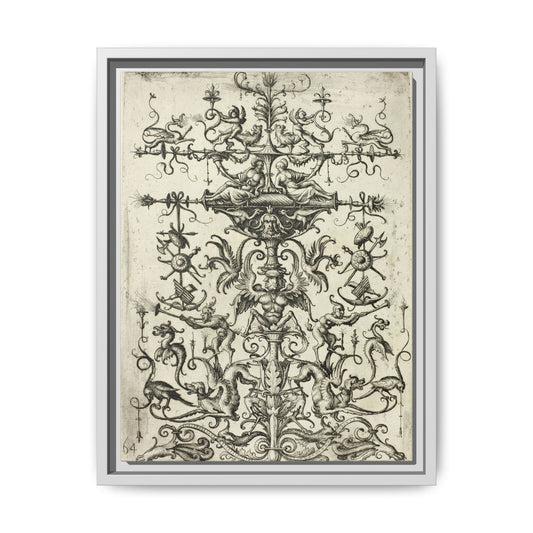Ornament with Arabesques – Renaissance Grotesque Engraving. Matte. Framed canvas.