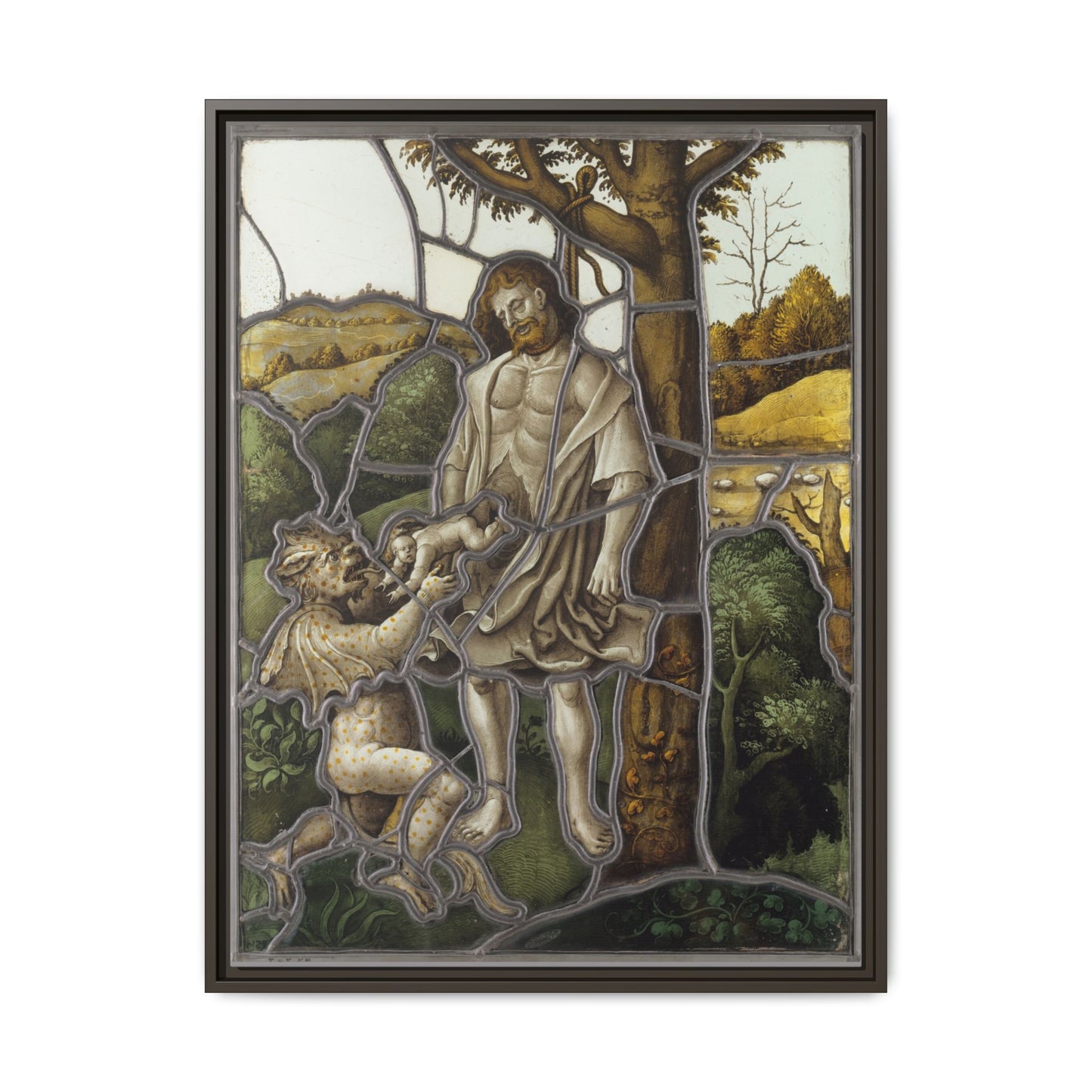 The Hanging of Judas – Renaissance Stained Glass. Matte. Framed canvas.