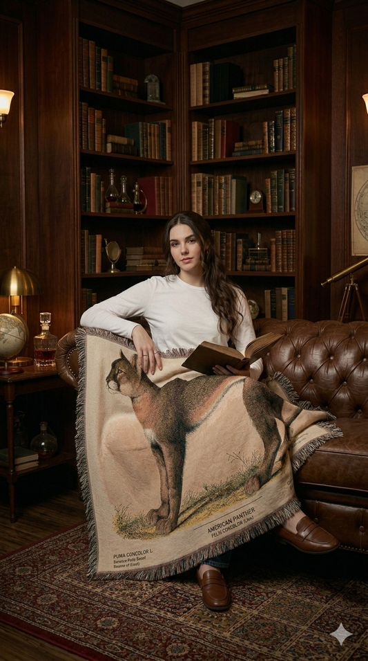 Authentic American Panther Puma Natural History Woven Blanket | Wilderness Throw