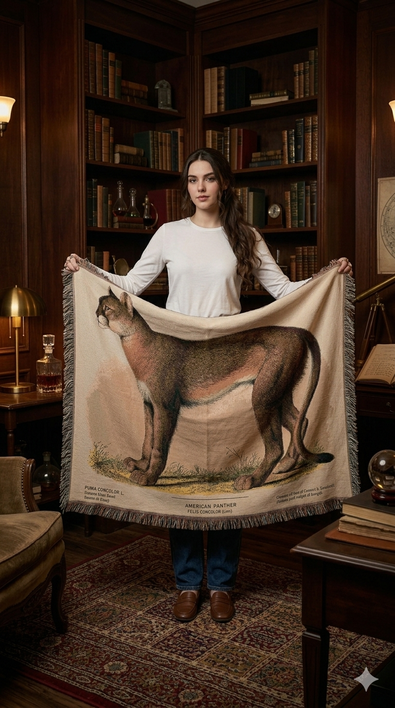 Authentic American Panther Puma Natural History Woven Blanket | Wilderness Throw