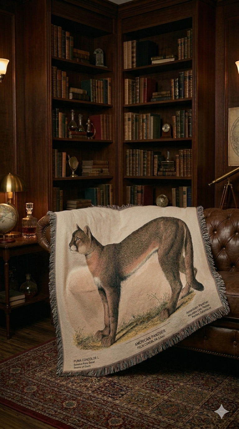 Authentic American Panther Puma Natural History Woven Blanket | Wilderness Throw