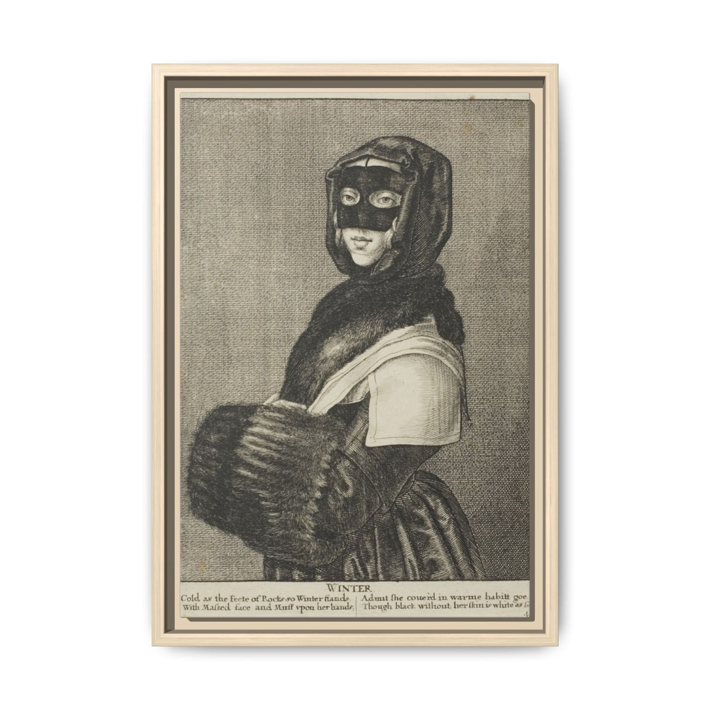 17th–18th century engraving of Winter personified. Allegorical Engraving. Matte. Framed canvas.