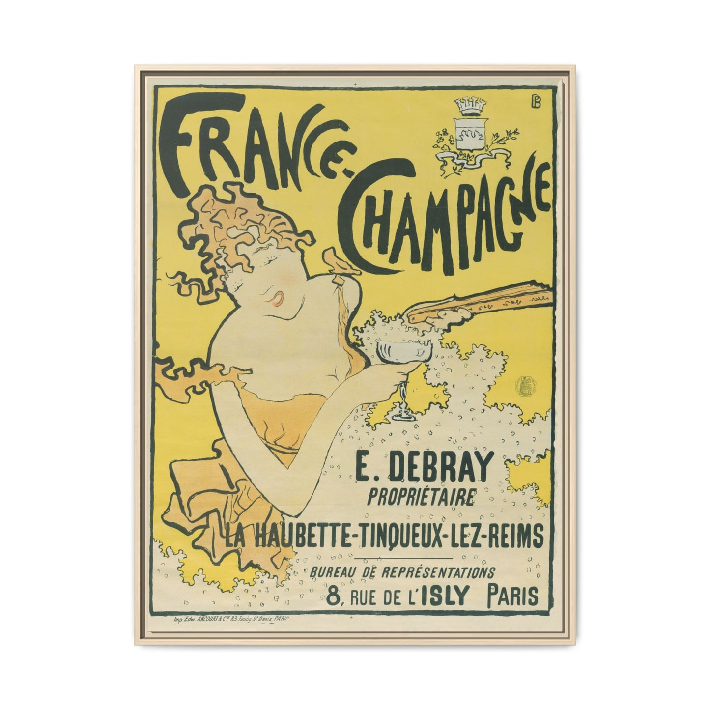 France-Champagne – Art Nouveau Poster by E. Debray. Matte. Framed canvas.