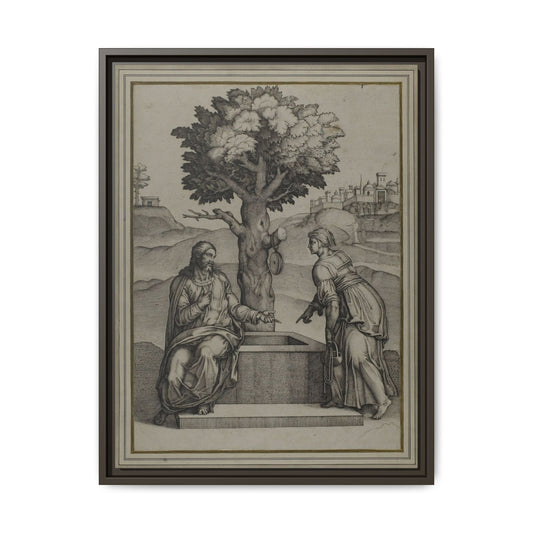 Christ and the Woman of Samaria – Biblical Engraving. Matte. Framed canvas.