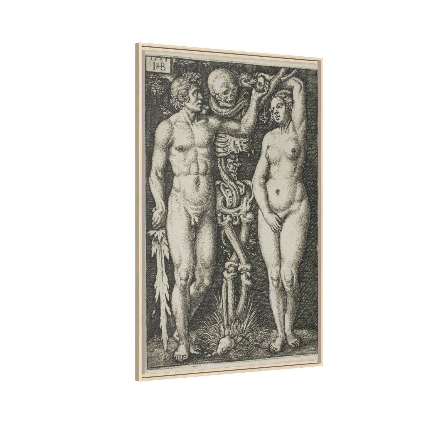 Adam and Eve – 1543 Engraving by Hans Sebald Beham. Matte. Framed canvas.
