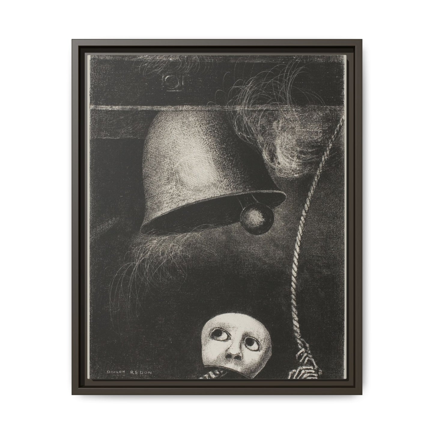 A Mask Sounds the Funeral Knell: Plate Three from In Dreams. Odilon Redon, Paris. Matte. Framed canvas.