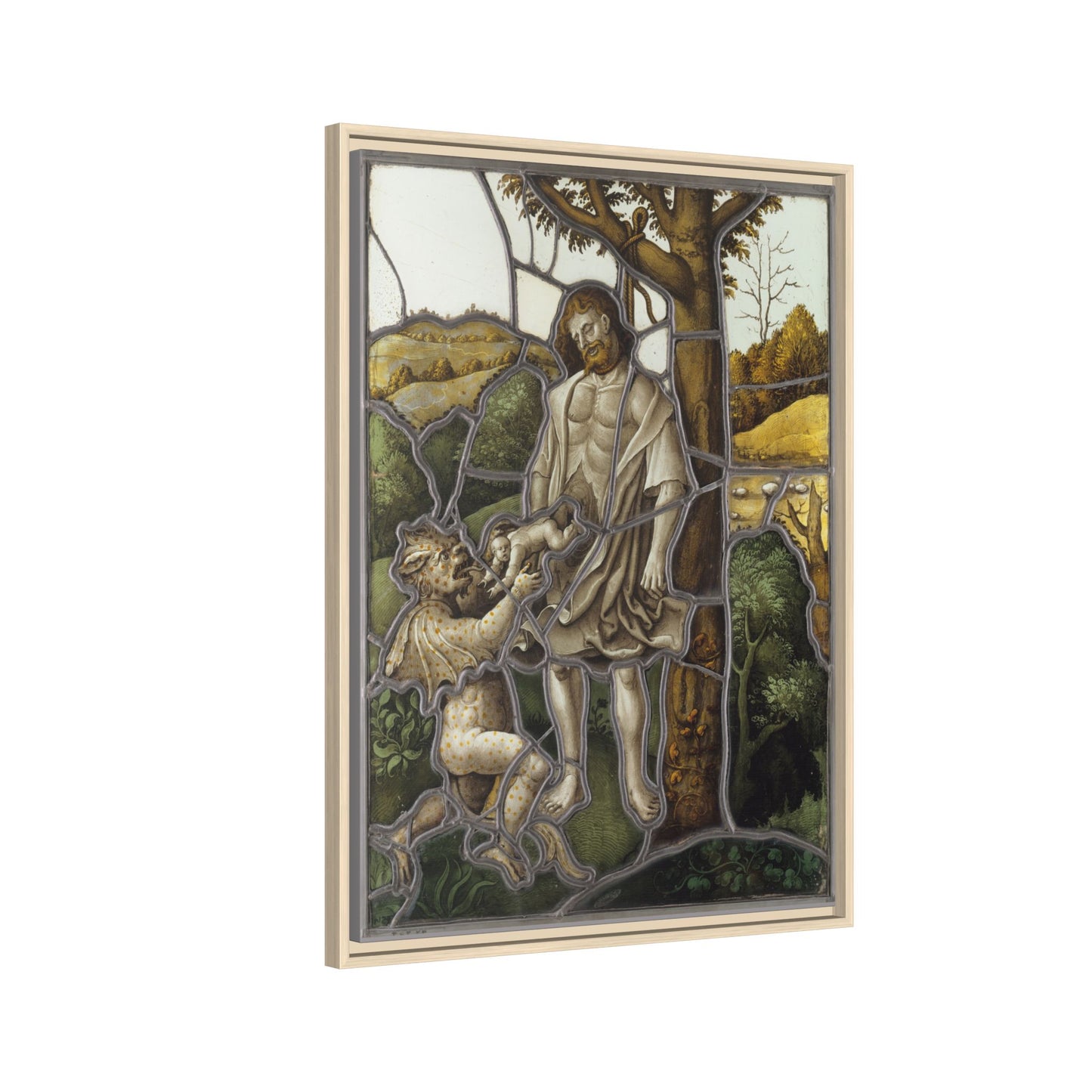 The Hanging of Judas – Renaissance Stained Glass. Matte. Framed canvas.