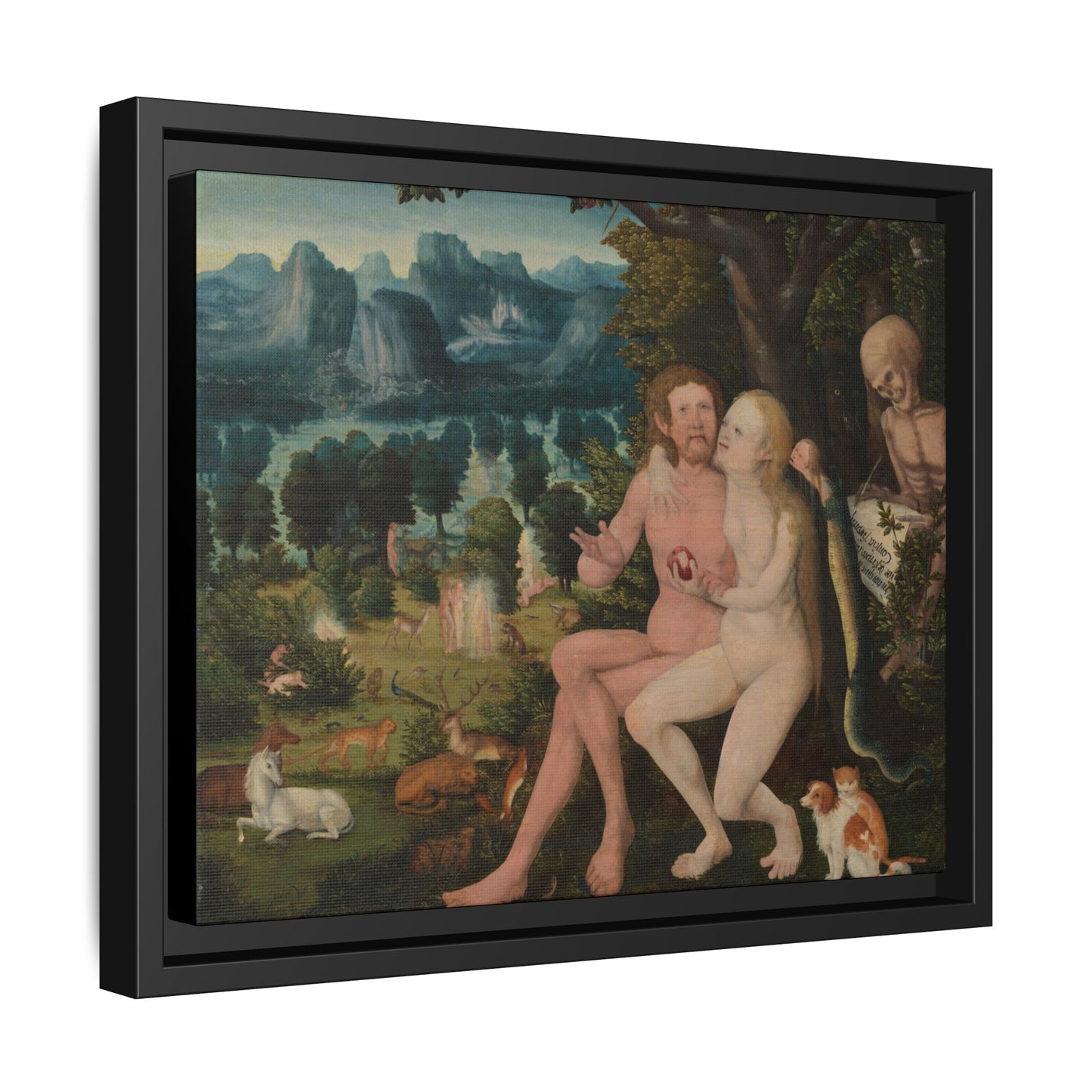 The Fall of Man with Scenes of the Creation – Renaissance Painting. Matte. Framed canvas.