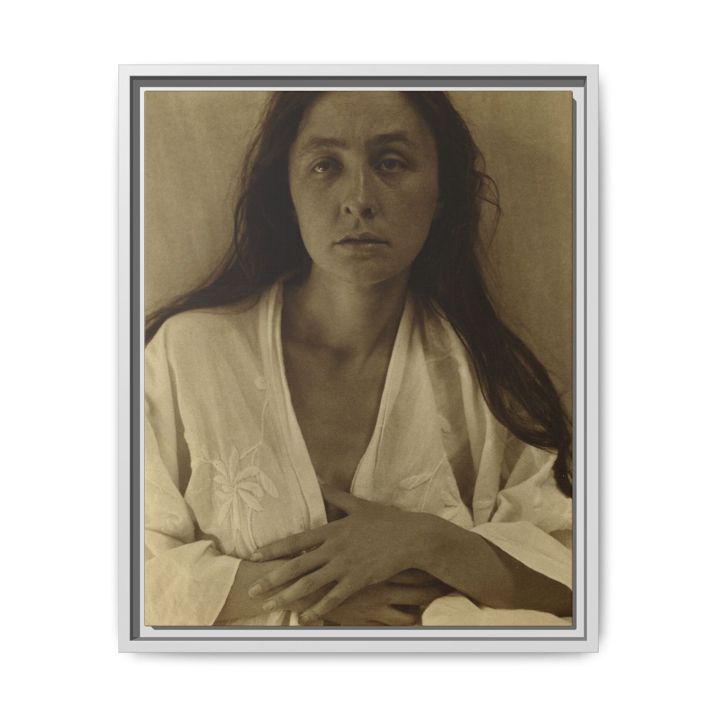 The Gaze of the Desert. Georgia O’Keeffe portrait. Matte. Framed canvas.