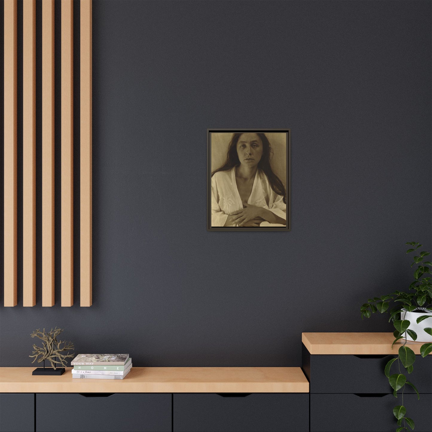 The Gaze of the Desert. Georgia O’Keeffe portrait. Matte. Framed canvas.