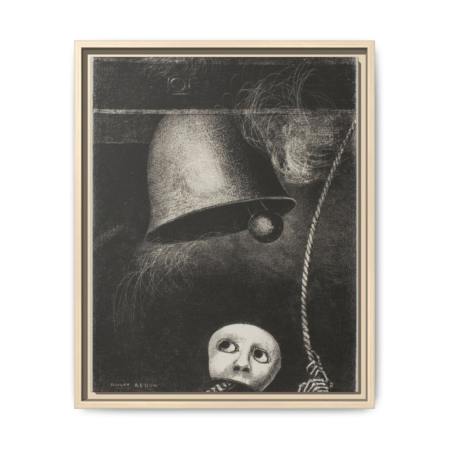 A Mask Sounds the Funeral Knell: Plate Three from In Dreams. Odilon Redon, Paris. Matte. Framed canvas.