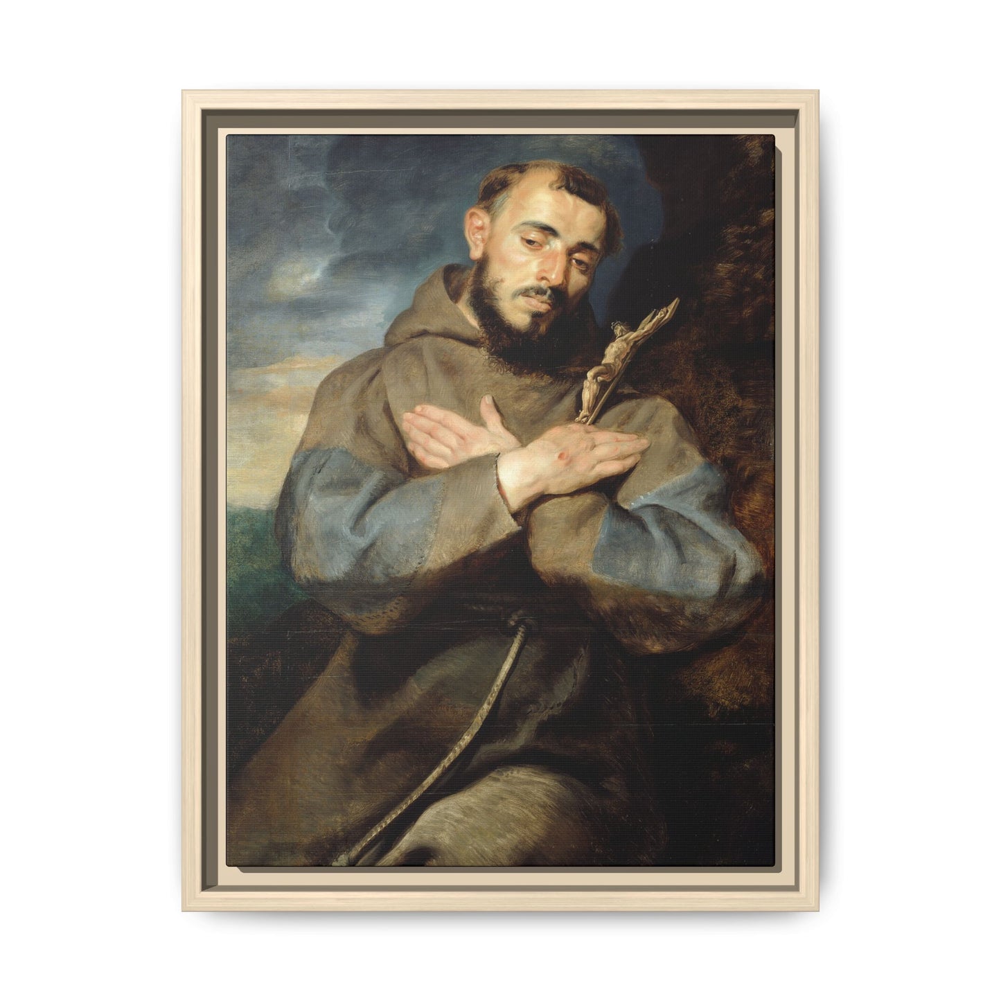 Saint Francis – Renaissance/Baroque Portrait. Classical. Matte. Framed canvas.